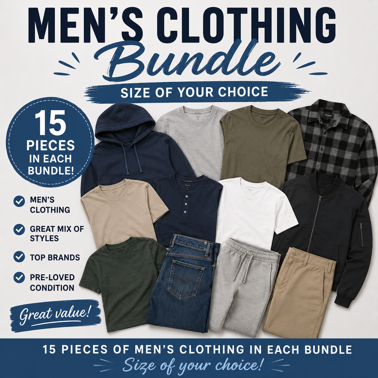 Men’s 15 Piece Clothing Bundle - Choice Of Size Available